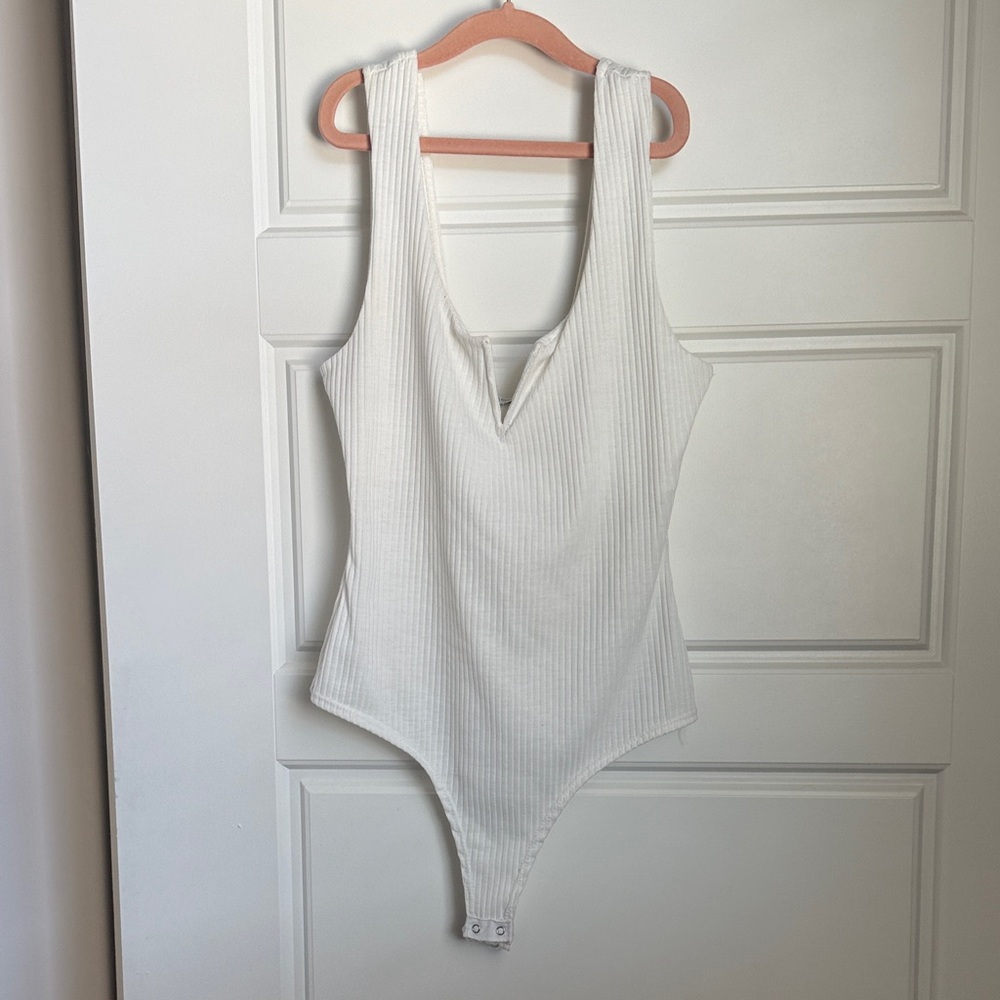 Fashion Nova White Ribbed Bodysuit